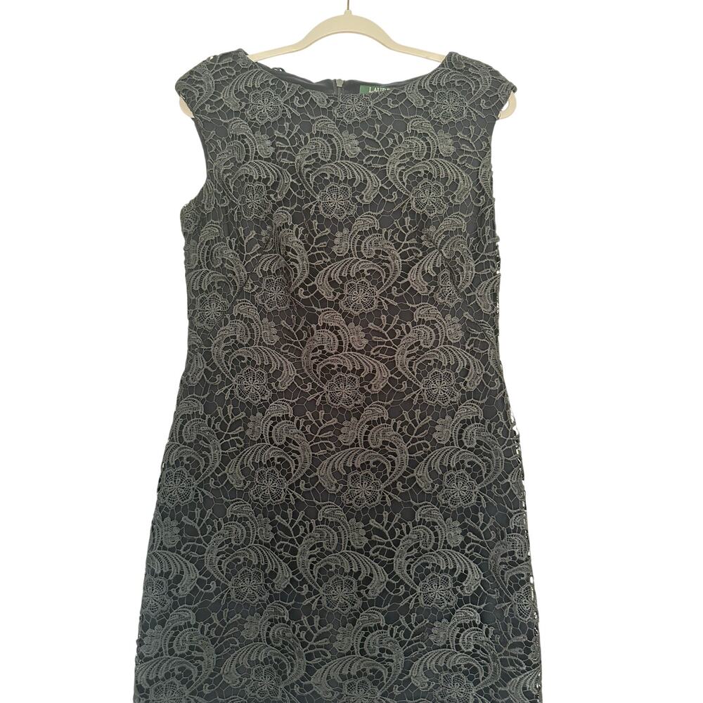 Lauren Ralph Lauren Navy Lace Cocktail Dress Size 10 Cap Sleeve Scalloped Hem - Picture 14 of 15